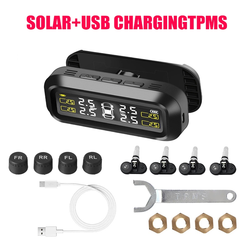 Sistema De Monitoramento De Pressão Dos Pneus Com Energia Solar Monitor Do Carro Alarme 4 Sensores Externos em Oferta na Shopee