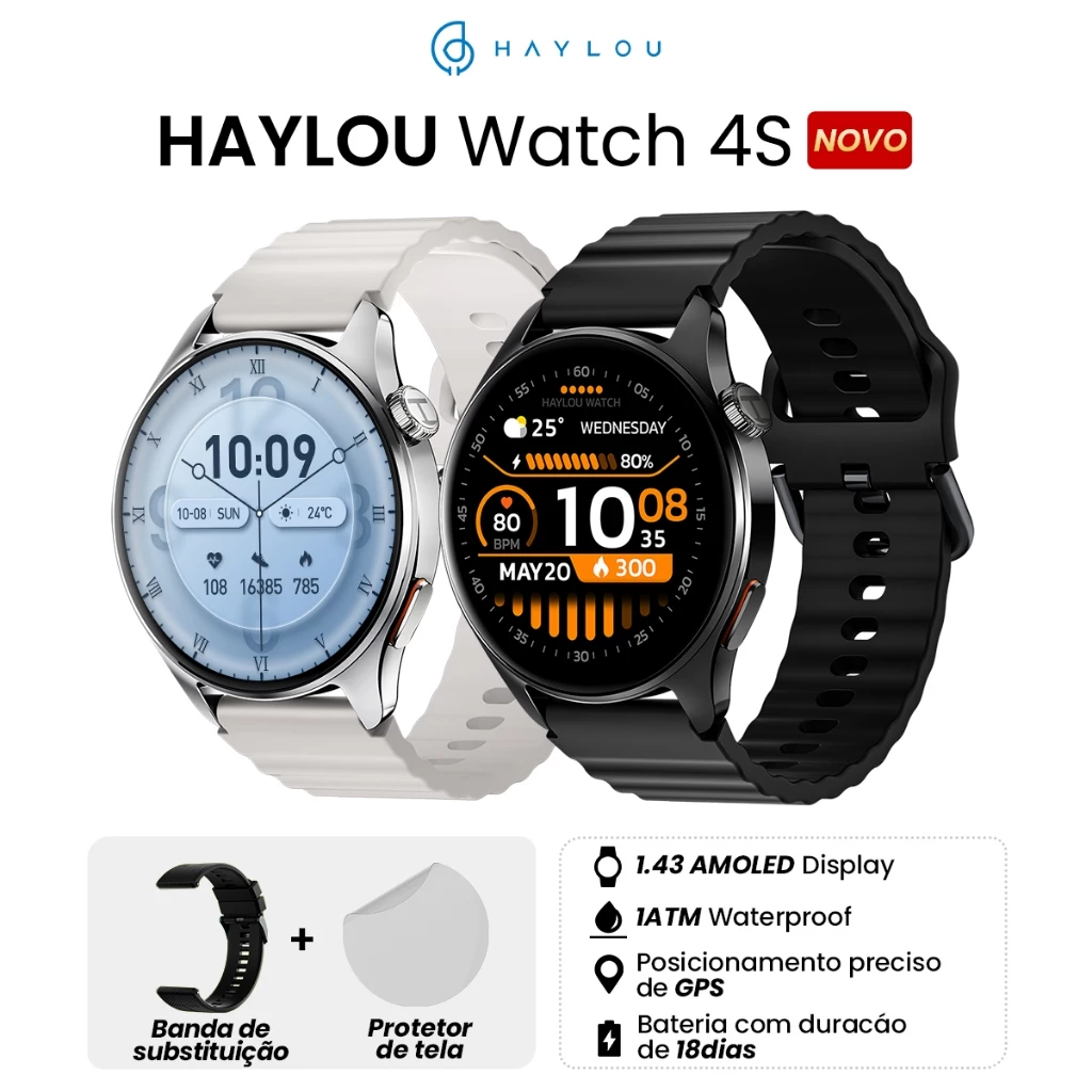 <img src="https://deo.shopeemobile.com/shopee/shopee-pcmall-live-sg/productdetailspage/d35d840bd7617cd29fc5.svg" alt="mall inline badge"> [New] Haylou Watch 4S GPS 1,43"AMOLED SmartWatch 1ATM À Prova D'água Relógio Esportivo 18Dias-Bateria
