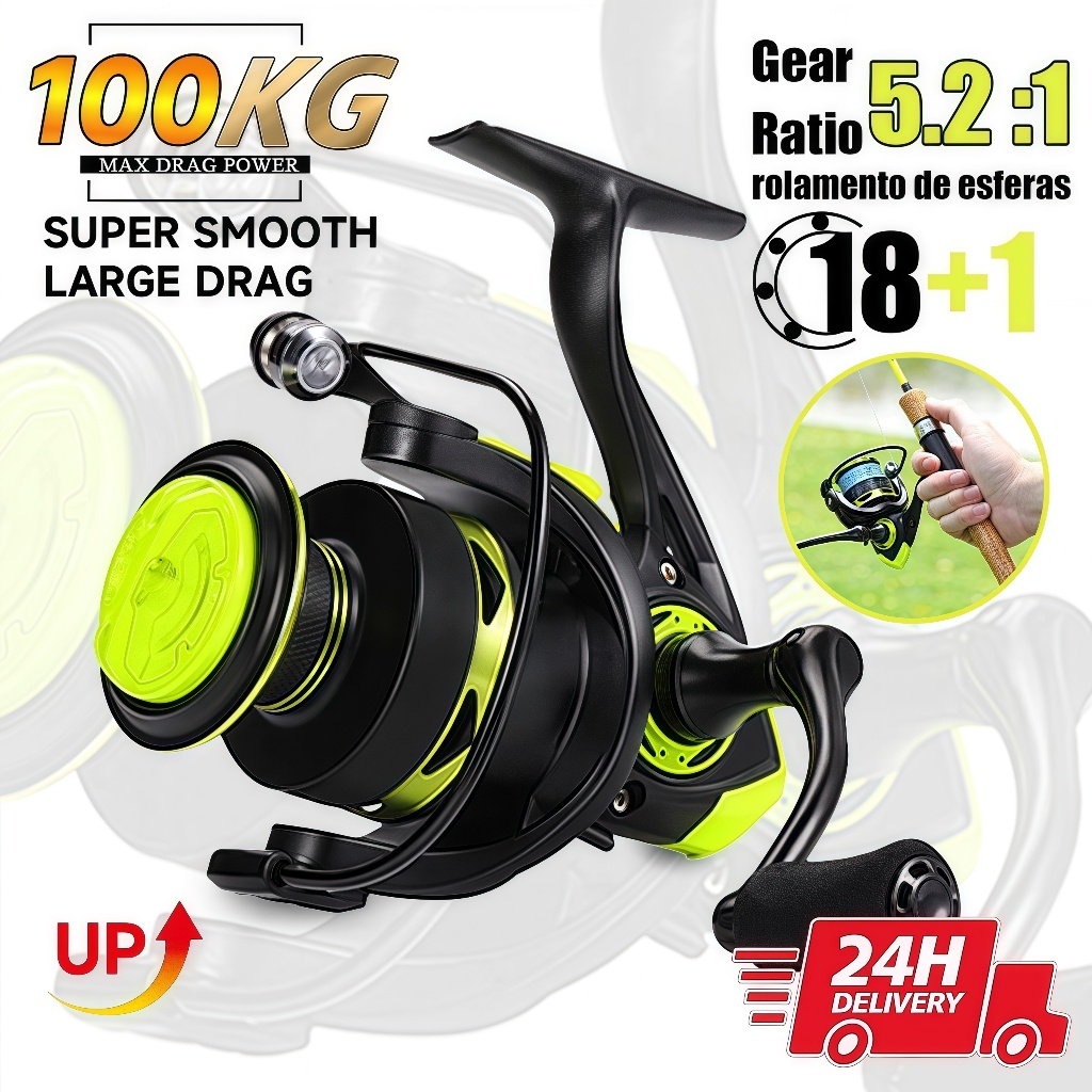 100kg Max Metal Carretilha De Pesca Com 5.2: 1 HK1000-7000 Alta 10kg Max Molinete De Pesca Molinete Sports Pitching Pes