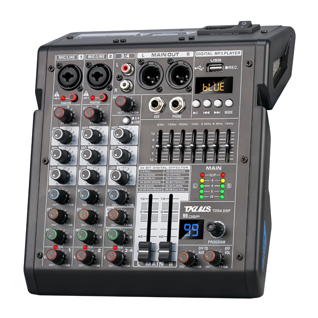 Mesa De Som TDS4 48v Misturador De 4 Canais Equalizador 99 Efeitos Fx ...