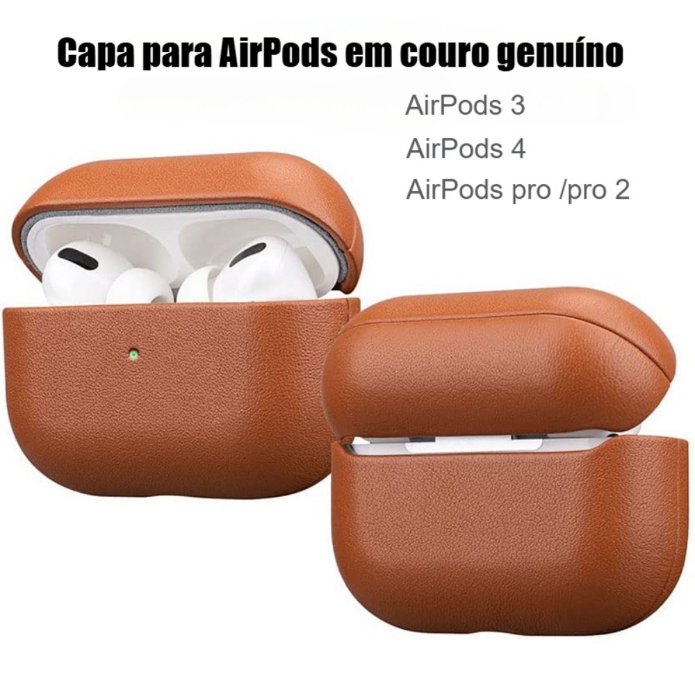 Couro Genuíno Para AirPods Pro2 Caso Luxo Capa Protetora De Pele