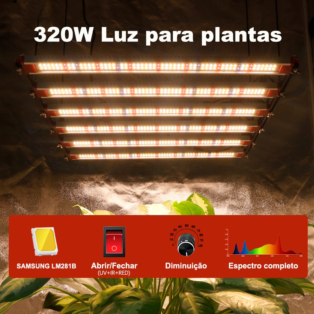 Luz De Cultivo LED 320W Com Samsung LM281B + Pro , Tensão Dupla (110V ...