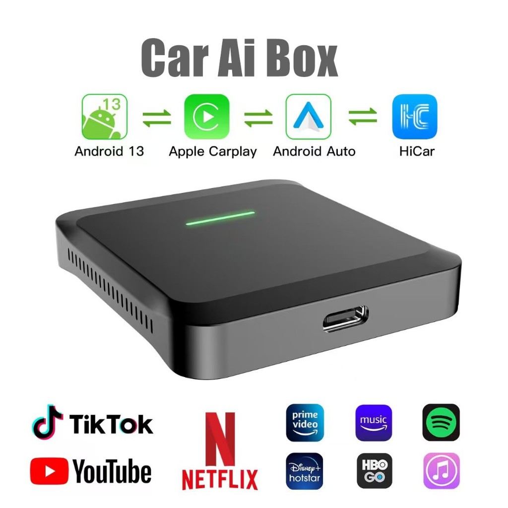 CarPlay 2025 AI CarPlay draadloze adapter voor iPhone en Android - Plug & Play, vertragingsvrij, geïntegreerde Netflix/YouTube/TF-kaart, converteert bedraad naar draadloze CarPlay (auto's 2017 , iOS