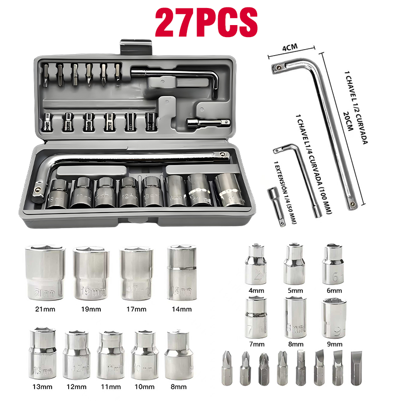 Kit Jogo Chaves L Soquete Chave De Boca Biela 10 Peças 8-21mm