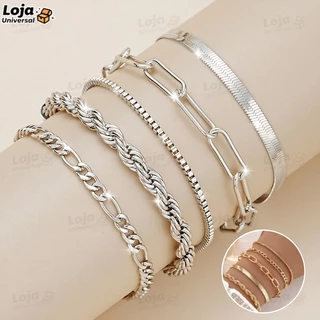 5pcs pulseiras em aço inoxidável hipoalergênico não escurece a prova d’água LU
