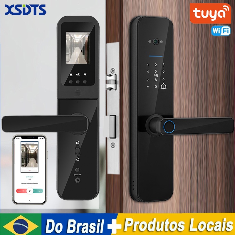 Tuya Digital Eletrônico Inteligente Fechadura Câmera Biométrica Impressão Cartão Senha Desbloqueio
