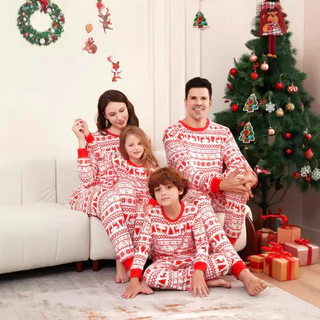 Conjunto De Pijamas Para Família De Natal , Mãe , Filha , Pai , Filho , Roupas Combinando , Rena Fofa , Estampa Completa