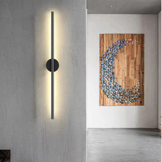Luminária de parede linear preta moderna de 1 metro, 16W, luz tricolor