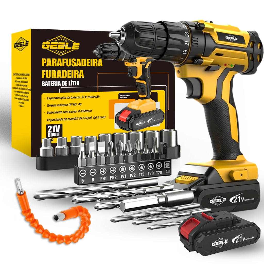 Parafusadeira Furadeira a Bateria 12/21V Profissional Com bateria ...
