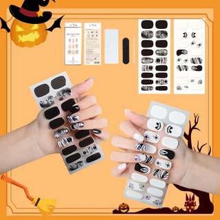 24pcs Halloween Semi-curado Gel Adesivos de Unhas | Fantasmas, Caveiras, Aranhas | Decoração Festa Assustador​
