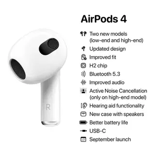 Apple AirPods 4 ANC Fones de ouvido Bluetooth sem fio Áudio espacial personalizado Resistente à água e ao ruído