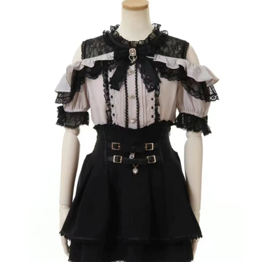 Camisa Japonesa De Manga Curta Nova Jirai Kei Doll Neck Bow Em