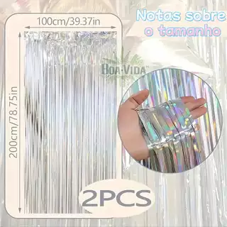 Kit 2/4 Cortina Holográfica Metalizada Franja 2x1m P/ Decoração De Festa