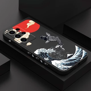 Oceano Carpa Caso De Telefone Para Samsung Galaxy S25 S24 S23 S22 FE Ultra Plus 5G Silicone Líquido Padrão Lateral Capa