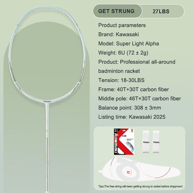 Raquete De Badminton Kawasaki SUPER Light α 6U 6U Totalmente Em