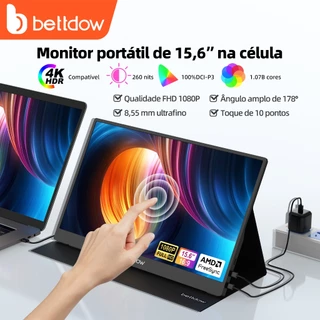 BETTDOW Tela, IPS Full HD de 15,6 Polegadas, Alto-falantes estéreo de toque duplo, ângulo de visão ultra amplo de 178° em Oferta na Shopee