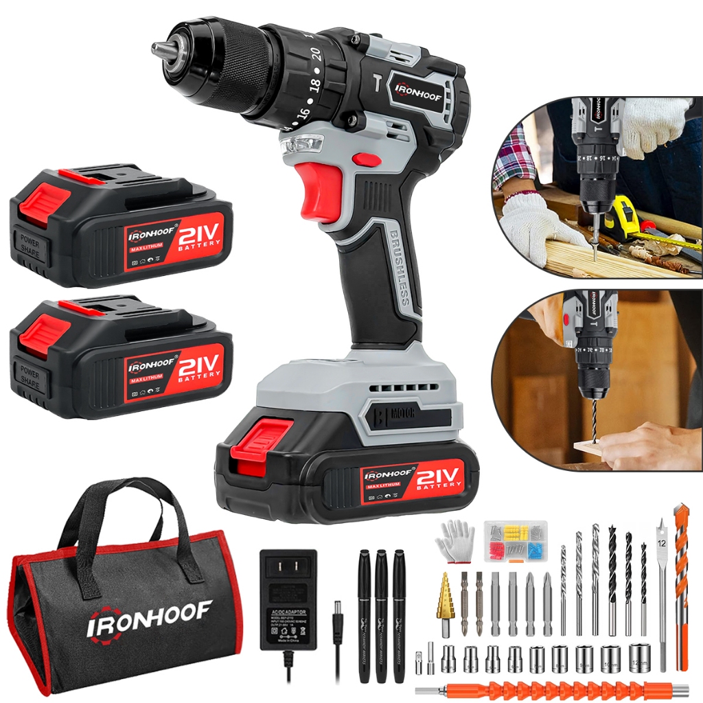 Parafusadeira E Furadeira De Impacto Motor Brushless com 2 baterias ...