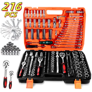 Jogo De Ferramentas 216 Peças Kit Manual Chaves Crv Profissional