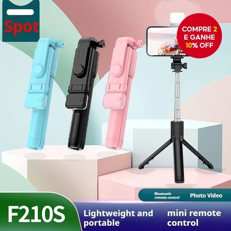 Bastão Pau de selfie Tripé Retrátil Com Luz LED Controle Bluetooth Celular