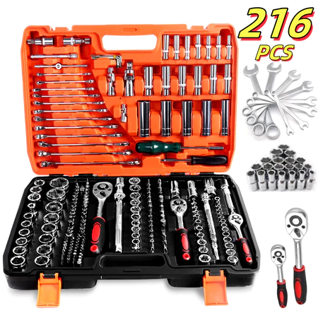 Kit Jogo De Ferramentas 216 Pçs Profissional Original Mecânico Em Aço Cr-V Cromo Vanádio Resistente