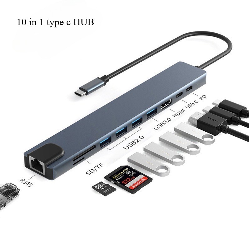 Hub 10 Em 1 Tipo C USB Para HDMI Lan MacBook/Pro/Air IPad Samusng ...