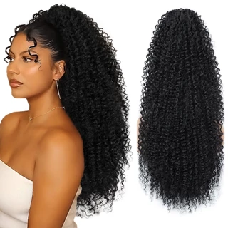 Rabo De Cavalo Longo Encaracolado Preto Cabelo Orgânico 70CM
