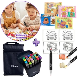 Kit De Caderno Para Colorir + Marcador Multicolorido 24-36-48-60-80 Cores , 48 Páginas De Desenho em Oferta na Shopee