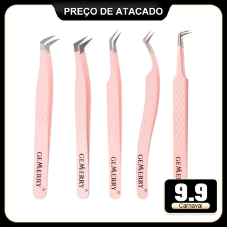 GEMERRY Pinça De Aço Inoxidável Rosa Extensões De Cílios De Alta Precisão Anti-Estática Com Pontas De Fibra Ferramentas