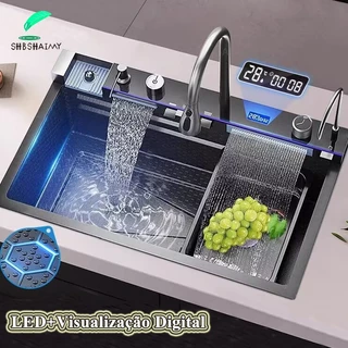 Cuba Gourmet Pia Cascata Com Torneira Lavador De Copos Completa Cor Preto Aço Inox Torneira Flexível em Oferta na Shopee