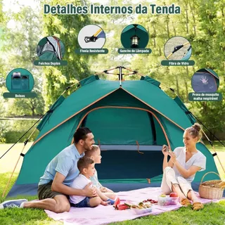 Barraca portátil de 200x210x135cm Barraca de acampamento dupla à prova d'água para 4 pessoas Praia Tenda ao ar livre em Oferta na Shopee