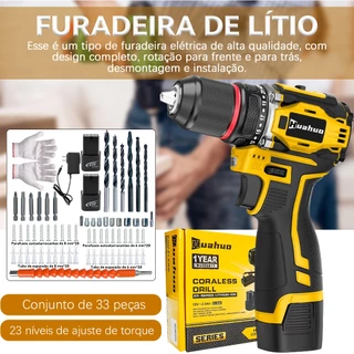 💥700W Arafusadeira e Furadeira 2 Baterias 21V【110V/220V Bivolt】- 24 Brocas e Acessórios Inclusos