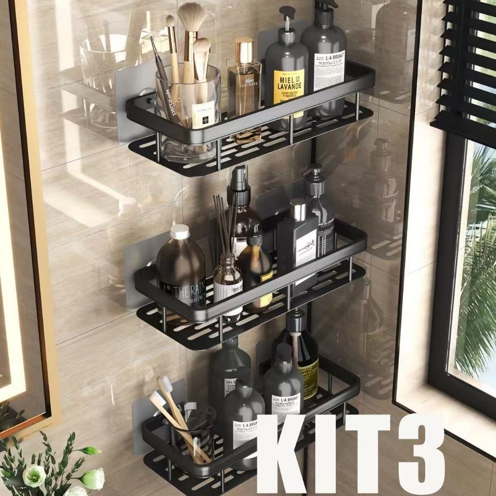 KIT Suporte De Shampoo Organizador Alta qualidade Prateleiras De Banheiro Sem Furo Premium-Space Aluminium