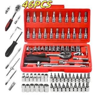 Kit De Ferramentas 46 Peças Jogo De Soquetes Chave Catraca Reversível Com Maleta Jogo De Ferramentas