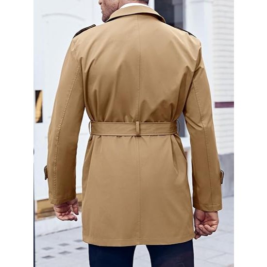 Trench Coat Masculino Fino Ajuste Duplo Breasted Entalhado Lapela