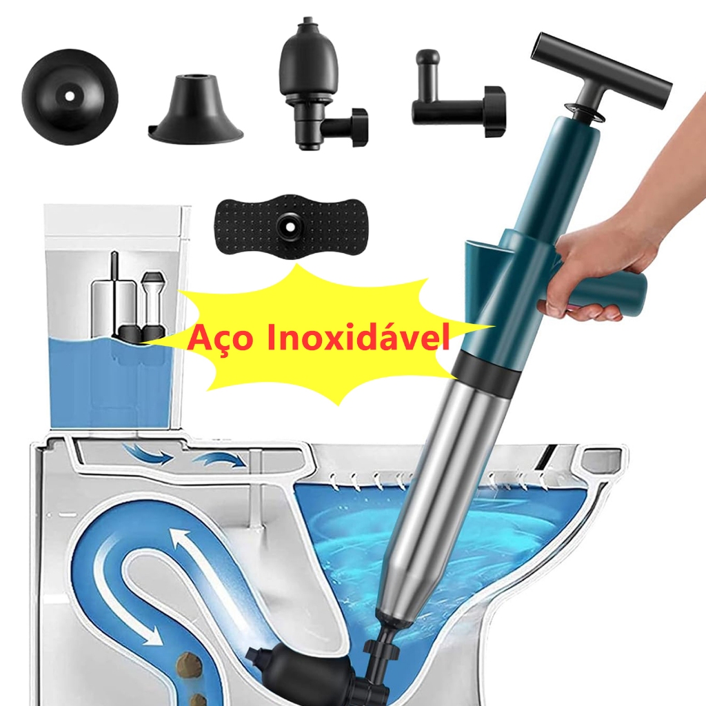 Desentupidor de Vaso Pressurizado Aço Inox 6BAR - Com Visor Digital e 3 ...