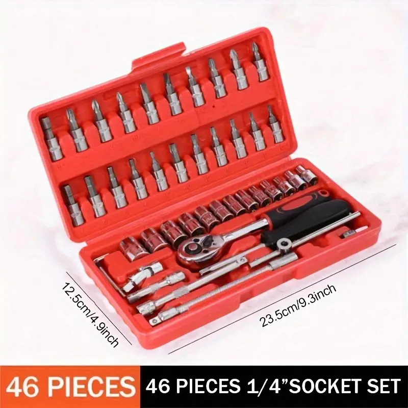 46 Peças Jogo De Chave Catraca Caixa De Ferramentas Completa Reversível Soquetes Maleta