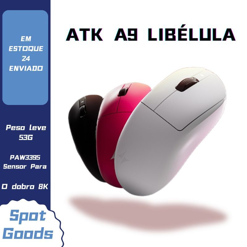 ATK A9 Mouse Sem Fio Leve PAW3395 Sensor Para Jogos Conexão De