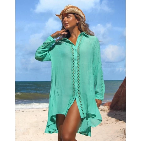 Saída de praia longa de linho com design vazado 