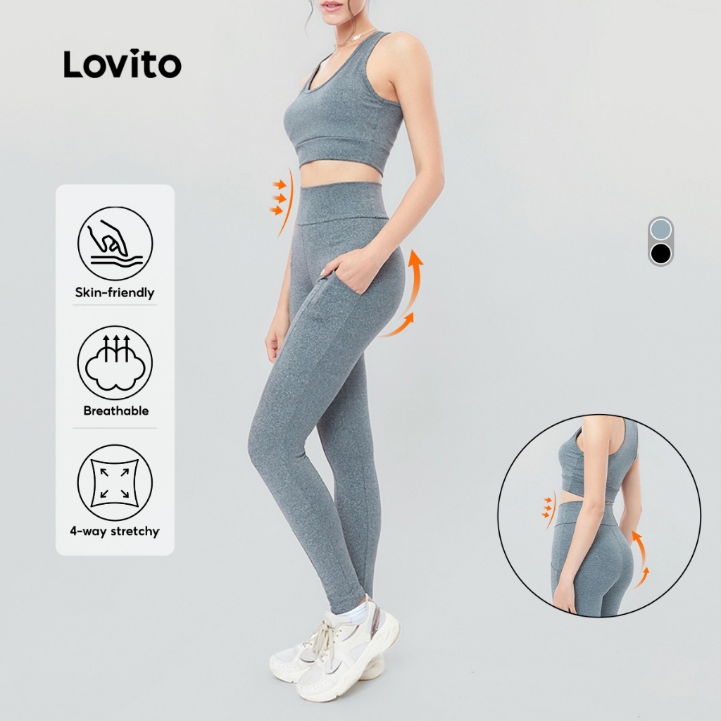 Lovito Conjunto Feminino Esportivo Top e Legging com Bolso LB319BRL348