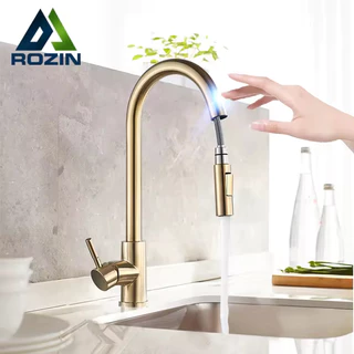 Sensor Toque Torneira De Cozinha Inox Com Mangueira Flexível Torneiras De Água Quente E Fria,Dourado