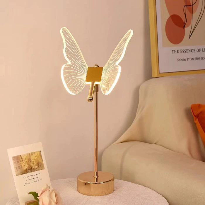 Abajur de mesa borboleta, luz noturna nórdica para quarto, voltagem dupla,É possível alternar entre três cores