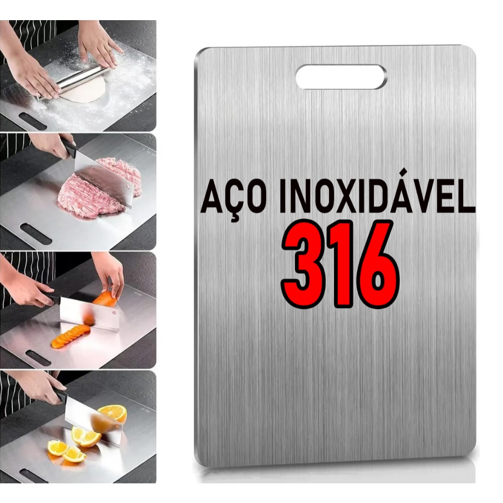 Tábua De Corte Para Cozinha Taboa Carne 30X46cm Aço Inox 316
