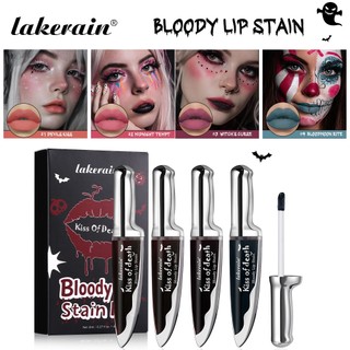 Lakerain Bloody Lip Staint Preto Halloween Gótico Gloss kit Vampiro Sangue Vermelho Roxo Verde Longa Duração 24 Horas À em Oferta na Shopee