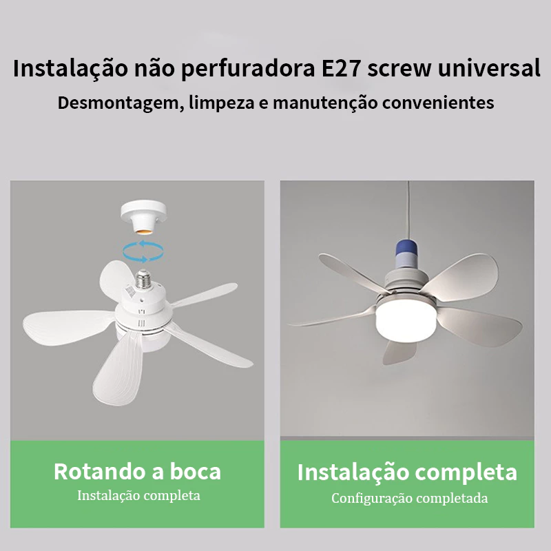 Ventilador de Teto LED 60W Lâmpada E27 Com Controle Remoto Bivolt Luminária Economica de Energia 110V 220V