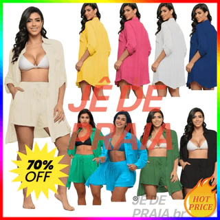 （kit2）Conjunto 2 em 1 de saída de praia em linho rosa: camisa estilosa + shorts de praia respiráveis