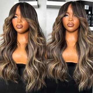 75 cm Peruca De Renda Para Mulheres Longo Ondulado Perucas Onda Do Corpo Destaque Loira E Marrom Cor Cabelo Orgânico