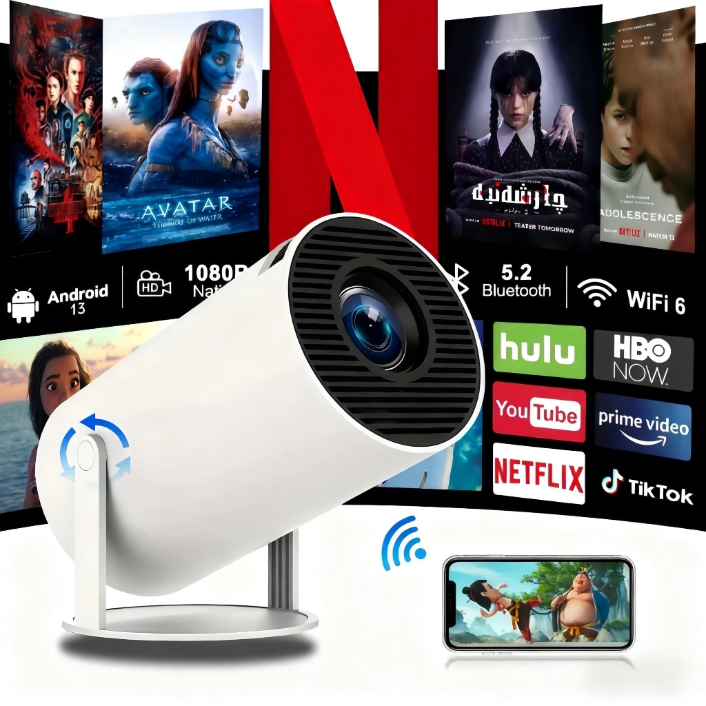 Projetor HY300 Original Portátil Smart Android 11 4K Ultra HD HDMI Wifi Bluetooth Alto Falante Embutido