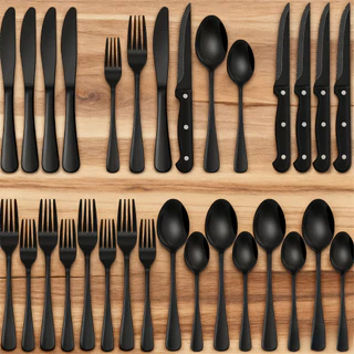 Conjunto De Talheres De Aço Inoxidável Preto Com 24 Peças, Conjunto De Talheres De Qualidade Alimentar, Conjunto em Oferta na Shopee
