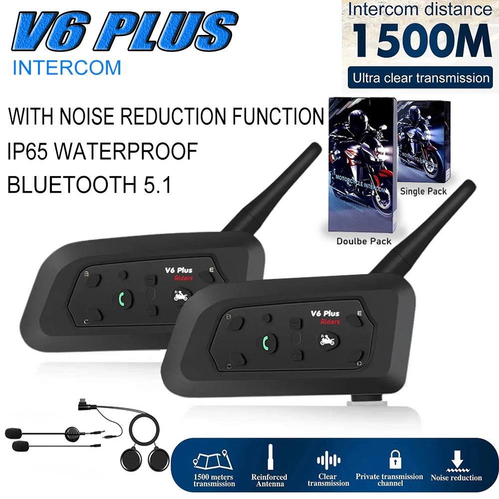 V6PLUS Bluetooth Capacete Da Motocicleta Interfone Fone De Ouvido Com 1500M BT Comunicador Para 6 Pilotos À Prova Dwater