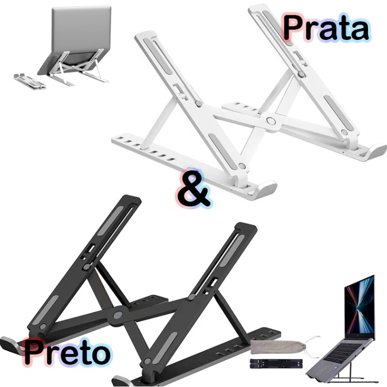 Suporte Para Notebook Base Dobrável de Alumínio Ergonômico Ajustável Fino Portátil